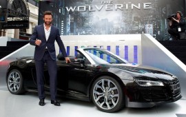 Hugh Jackman arrives at The Wolverine premiere in Audi R8