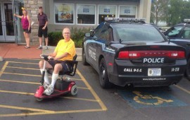 Photo shows cop car parked in handicapped spot at IHOP